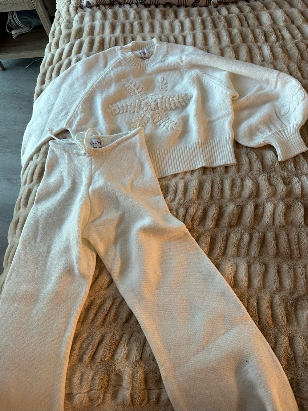 Sundance Cream Embroidered Starburst Crewneck Sweater